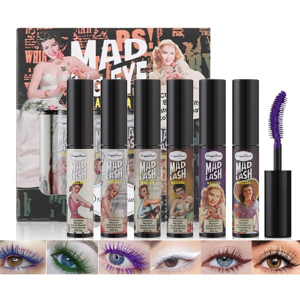 6Pcs Classical Silk Fiber Lash Mascara with Curved Brush Lifts & Builds Lashes, Lengthening and Thick, Volume, Long Lasting, Smudge-Proof, All Day Full, Long, Thick, Smudge-Proof Eyelashes
