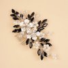 BERYUAN Silver Flower Black Crystal Rhinestone Hair Comb Pearls Teardrop Rhinestone Hair Piece Wedding Headband Pearls Flower Hairpiece for Wedding Women and Girls (BLACK)