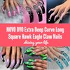 NOVO OVO 100 pcs Long Hawk Curved Nail tips, Clear Cystal Extra Super Extreme Deep Curve Half Cover Tapered Square Eagle Claw Soft Gel False Nail Extension for Acrylic Nails x 10 Sizes in Box
