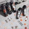 Halloween Nail Stickers Ghosts Nails Decals 5D Embossed Self-Adhesive Halloween Sticker for Nails Skull Floral Flowers Nails Stickers Nail Art Supplies for Women Kids Manicure Nail Decorations 2PCS