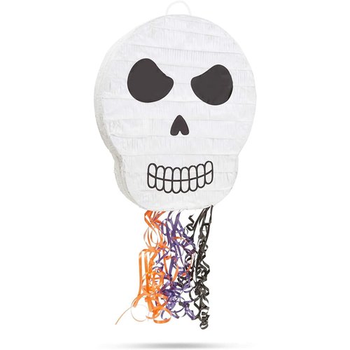 Skull Day of the Dead Skull Pinata for Halloween Party Supplies Decorations, Pull String (15 x 13 x 3 In)