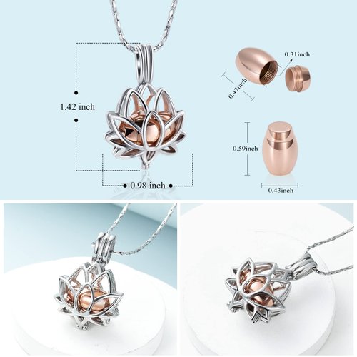 Imrsanl Cremation Jewelry for Ashes - Lotus Flower Ashes Pendant Necklace with Mini Keepsake Urn Memorial Ash Jewelry (Rose Gold)