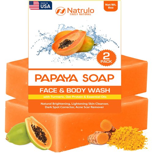 Papaya Soap Face & Body Wash – Skin Brightening Papaya Soap Bar for Dark Spots – Reduce Acne, Cleanse Scars, & Even Skin Tone – with Turmeric, Kojic Acid & Essential Oils – for All Skin Types (2 pack)