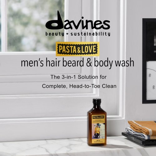 Davines Pasta & Love Men's 3-in-1 Hair, Beard & Body Wash To Cleanse, Condition And Moisturize All Skin Types, 10.14 Fl. Oz.