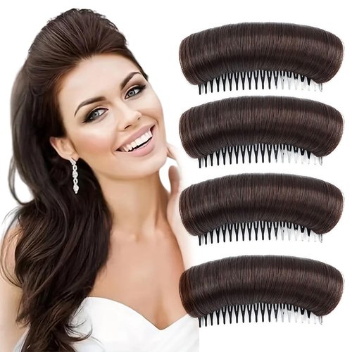 4Pcs Hair Bun Invisible False Hair Clip, Bump It Up Volume Hair Base Fluffy Hair Pad Styling Insert Tool, Princess Styling Volume Increased Pads Hair Accessories for Women (Dark brown)