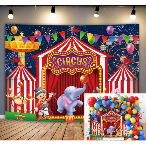 Red Carnival Circus Decoration Backdrop Carnival Banner Circus for Carnival Decorations for Boys Girls Kids Carousel Tent Carnival Theme Party Decorations Banner Photo Props 5x3ft