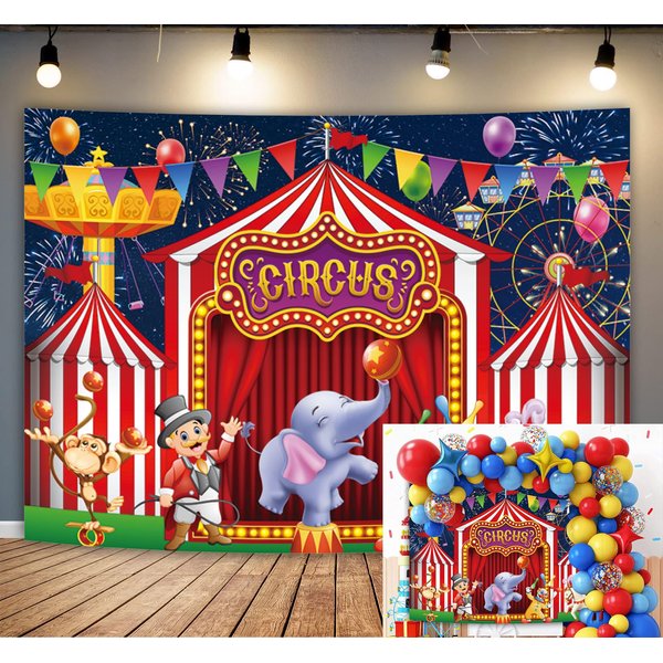 Red Carnival Circus Decoration Backdrop Carnival Banner Circus for Carnival Decorations for Boys Girls Kids Carousel Tent Carnival Theme Party Decorations Banner Photo Props 5x3ft