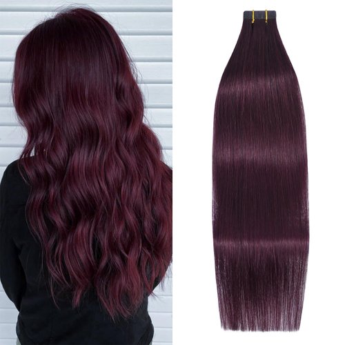 WindTouch Tape in Hair Extensions Human Hair Wine Red Hair Extensions Soft Straight 20 Pcs 14Inch 30g #99j Burgundy Human Hair Tape in Extensions