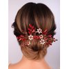 Teyglen Flower Pearl Bride Wedding Hair Comb Red Crystal Hair Comb Bridal Hair Piece Decorative Hair Accessories for Bride Rhinestone Headpiece for Women Grils (Red)