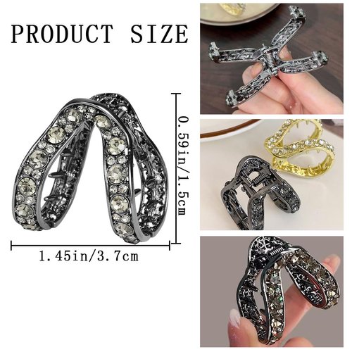 KuuGuu 6 PCS Rhinestone Small Hair Claw Clips for High Ponytail Shining Metal Hair Clip Set Fashion Anti-slip Shark Barrettes Ponytail Buckle Holder Hair Accessories for Women Girls Thick Long Hair