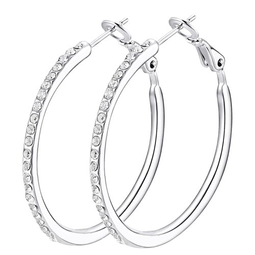Silver Hoop Earrings, Rhinestone Cubic Zirconia Hoops Fashion Jewelry White Gold Plated Hoop Earrings for Women Gift