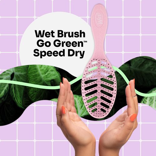 Wet Brush Go Green Speed Dry Hair Brush, Pink - Vented Design & Ultra Soft HeatFlex Bristles - Ergonomic Handle Manages Tangle & Uncontrollable Hair - Pain-Free Hair Accessories