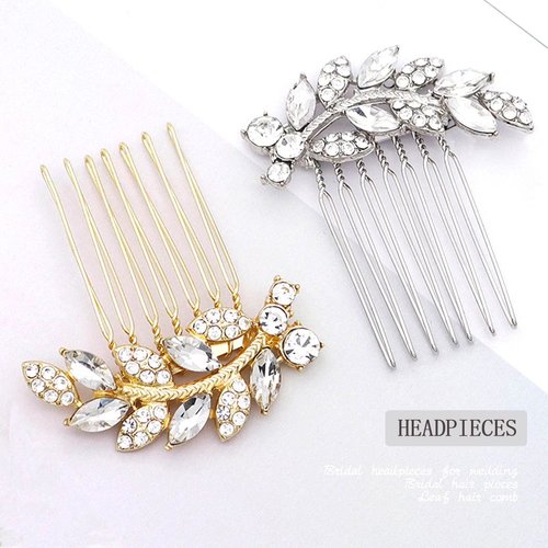 Foyte Crystal Bride Wedding Hair Comb Leaf Bridal Headpieces Rhinestone Hair Pieces Bridesmaid Side Combs Hair Accessories for Women (silver leaf)
