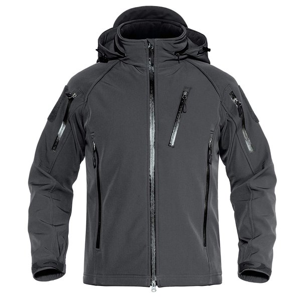 TACVASEN Men's Concealed Hooded Softshell Fleece Jacket Military Tactical Jacket Coat Grey, M