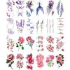 25 Sheets Small Temporary Tattoos, Flowers Ocean Animals Jellyfish Whale Hands Face Tattoo Sticker for Men Women, Leaves Body Art on Arm Neck Shoulder Clavicle Waterproof