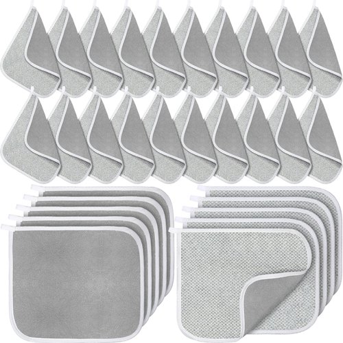 Preboun 30 Pcs Exfoliating Washcloths Soft Weave Wash Cloths for Face and Body Dual Sided Exfoliating Body Towels Shower Scrubber Wash Cloth for Women and Man (Gray)