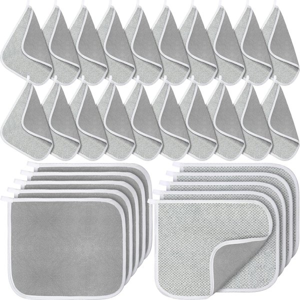 Preboun 30 Pcs Exfoliating Washcloths Soft Weave Wash Cloths for Face and Body Dual Sided Exfoliating Body Towels Shower Scrubber Wash Cloth for Women and Man (Gray)