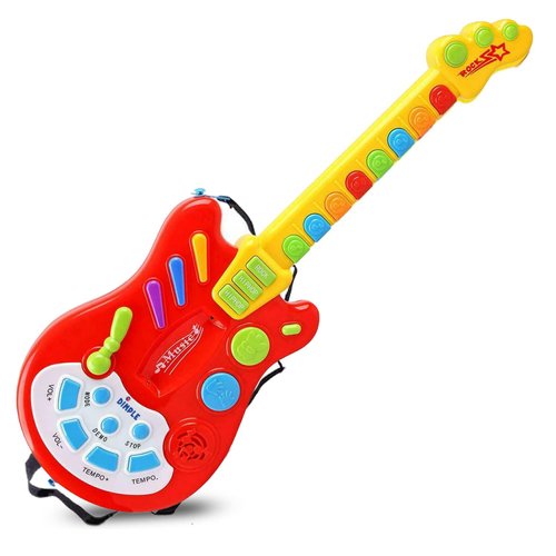 Dimple Kids Handheld Musical Electronic Toy Guitar for Children Plays Music, Rock, Drum & Electric Sounds Best Toy & Gift for Girls & Boys (Red) (Single)