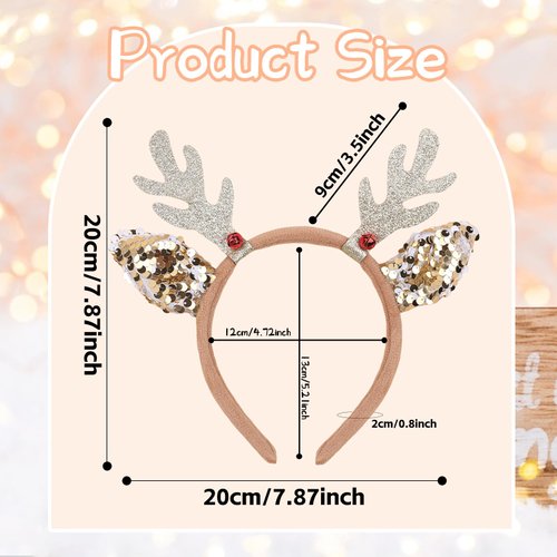 HOXIEYA Glitter Christmas Headband Reindeer Headbands Brown Elk Hair Band with Gold Plower Design for Holiday Xmas Hair Accessories Christmas Cosplay Costume