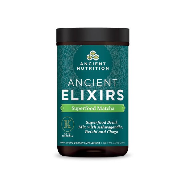 Ancient Nutrition Matcha Green Tea Powder with Ashwagandha, Ancient Elixirs Superfood Matcha Energy Powder, with MCTs, Promotes Healthy Energy Levels, Paleo and Keto Friendly, 20 Servings