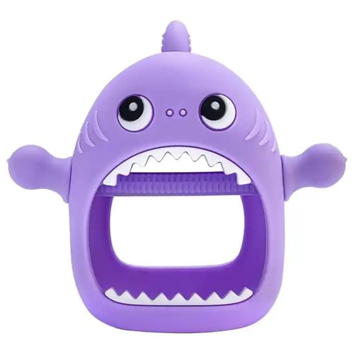 Cute Shark Teething Mitten Toy for Babies, Never Drop Silicone Baby Teether, Hand Pacifier for Babies to Suck and Chew, Toy for Teething Babies (Purple)