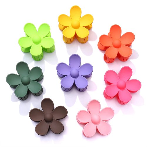 8PCS Acrylic Flower Hair Claw Clips for Women Nonslip Pastel Floral Shaped Hair Catch Barrettes Strong Hold Hair Jaw Clamp Hair Accessory Styling Hair Clips for Thick Thin Hair
