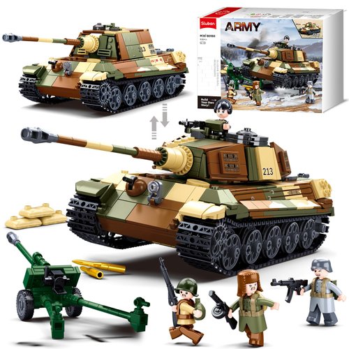 Sluban WW2 Tiger II Army Tank, Tank Building Kit, Military Tank Model Toys, with 4 Figures Tank Brick, Gifts for 6-12 Years Kids Old Army Toys, Compatible with Lego Tank, 930 PCS