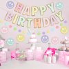 Pastel Happy Birthday Decorations for Women Girls, Macaron Happy Birthday Banner with Smiley Face Birthday Decorations, NO DIY Birthday Party Decorations with Circle Dot Happy Birthday Garland and Bunting Banner