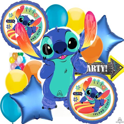 Anagram Disney, Stitch Party Supplies Foil Balloon Bouquet of Balloons Decoration, Multicolored, Party Accessory Officially Licensed, Various
