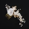Rumtock Silver Leaf White Flower Hair Comb Women Banquet Wedding Hair Accessories Beads Handmade Jewelry (Gold)