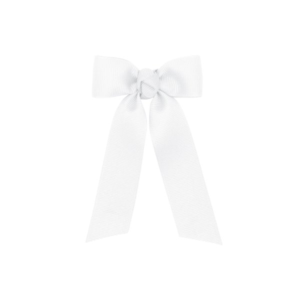Wee Ones Girls' Grosgrain Bowtie with Knot Wrap and Streamer Tails on a WeeStay Hair Clip, Tiny, White