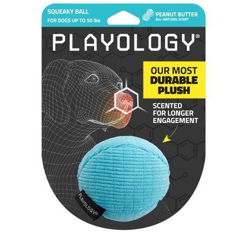 Playology Plush Squeaky Ball | Engaging All Natural Peanut Butter Scented Plush Dog Toy with Interactive Squeaker for Medium Dogs up to 50lbs | Easy to Clean | Squeak, Chew, Fetch, and Play!