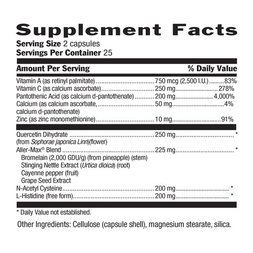 Country Life Aller-Max with Quercetin, Bromelain and Vitamin C Vegetarian Capsules, 50 Count, Certified Gluten Free, Certified Vegan