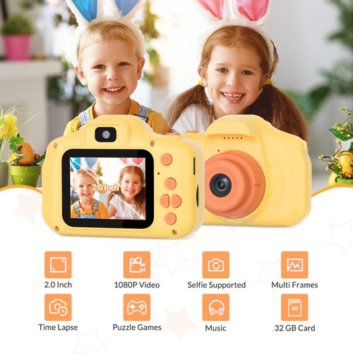 Mafiti Kids Camera 26MP HD Selfie Digital Camera for Kids,Portable Toddler Camera Toy with 1080P Video,Birthday Xmas Gift for 3-8 Year Old Girl Boy (Orange)