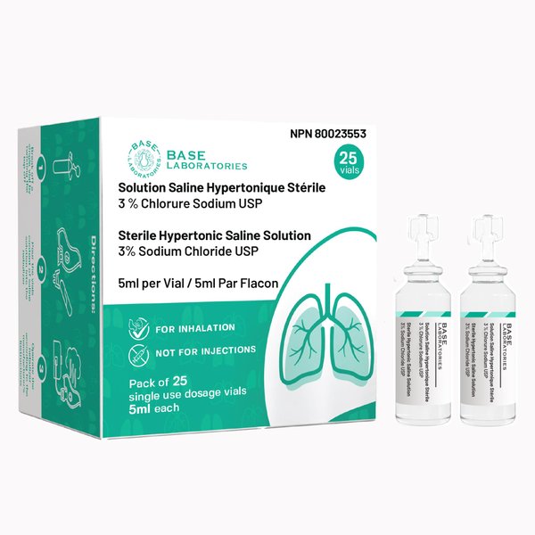 Base Labs 3% Hypertonic Saline Solution for Nebulizer Machine | Saline Solution for Kids & Adults for Inhalation Treatment & Nasal Hygiene Devices | Clears Lungs & Congestion l 25 Vials 5ml Unit Dose