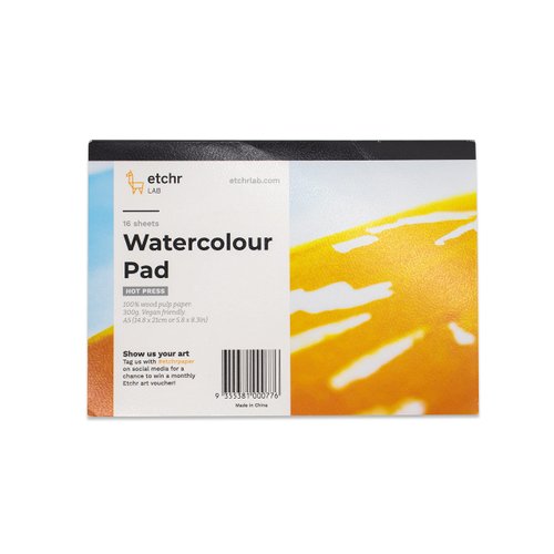 ETCHR Wood Pulp Watercolor Block – A5 Watercolor Block Hot Press - Watercolor Journal Block - Watercolor Paper 16 Pages - Hot Press Watercolor Pad - Student Grade Paper Pad - Watercolor Paper Block