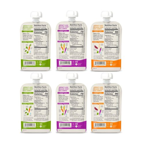 Serenity Kids 6+ Months Certified Organic Baby Food Pouches Veggie Puree | No Sugary Fruits or Added Sugar | Allergen Free | 3.5 Ounce BPA-Free Pouch | Garden Veggie Variety Pack | 6 Count