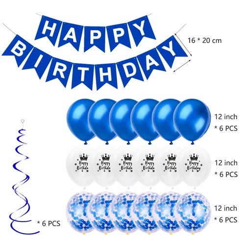 Daimay 10th Birthday Party Decorations Blue Happy Birthday Banner Flag Latex Confetti Balloons Number 10 Foil Balloon Star Mylar Balloons Cake Topper for Men Women Anniversary Party Supplies