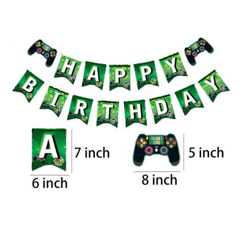 Happy Birthday Banner Green Game Controller Video Game Theme Birthday Party Supplies for Boy Girl Birthday Party Decoration