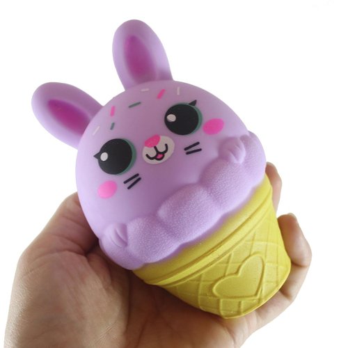 1 Bunny Ice Cream Cone - Soft Creamy Doh Filled Squeeze Stress Balls - Sensory Easter Toy (Random Color)