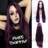 Sylvia Dark Purple Straight Hairs 24inch Middle Parting Layers Synthetic Lace Front Wigs Soft Silky No Tangle Wigs 180% Density Heat Resistant Hair Replacement Wigs