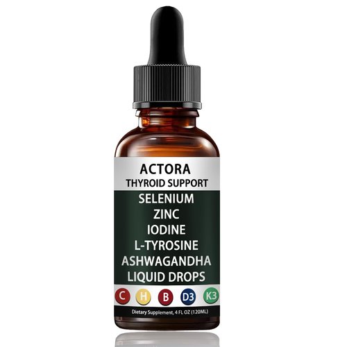 Actora Thyroid Support Drops with Selenium Zinc Iodine L-Tyrosine Ashwagandha Energy Supplement - 4 fl oz (1pcs)