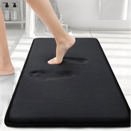 smiry Memory Foam Bath Mat 30" x 20", Extra Soft Absorbent Bathroom Rugs Non Slip Bath Rug Runner for Shower Bathroom Floors, Black