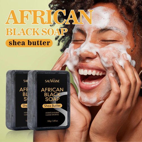 Easilydays African Black Soap Shea Butter Moisture Soap, Face and Body Moisturizing Soap, Deep Cleansing, Reduces Acne, Refining Pores, Glowing Skin, African Black Organic Soap Bar for Women & Men