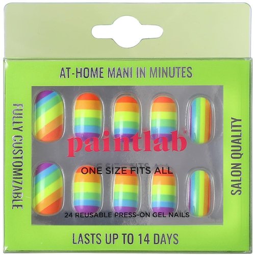 PaintLab Press On Nail Kit - 24 Piece Fake Nails with Glue, Nail File, Prep Pad & Cuticle Stick | Non Toxic & Cruelty Free | Long Lasting & Complete Glue On Nails for Women & Girls (Love is Love)