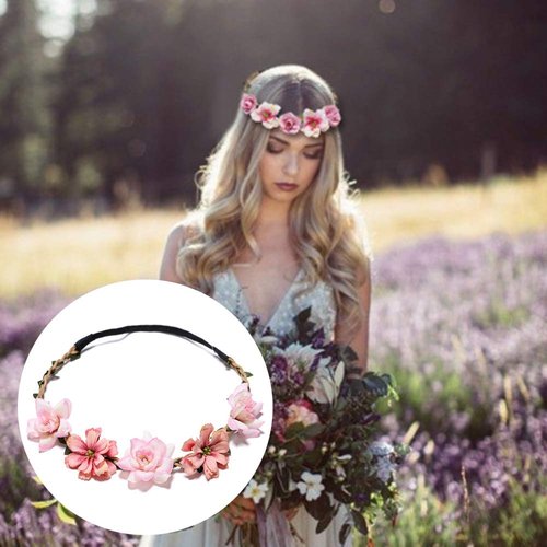 HANSAMU Flower Crown for Women Girls, Floral Headbands Elastic Ribbon Bridal Bridesmaid Fairy Headpiece for Party Wedding Beach (4 Pack