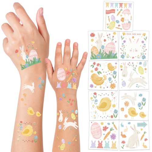 Cheerland Easter Bunny and Chick Pastels Temporary Tattoo for Kids Spring Removable Tattoos Body Sticker Party Favor Supplies and Decorations 108 pcs