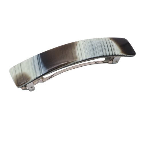 French Amie Oblong Handmade 3.5" Celluloid Automatic Hair Clip Barrette French Hair Clip for Girls Strong Hold Hair Clips for Women No Slip Durable Paris Hair Accessories, Made in France (Ivory Black)