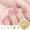 XEAOHESY 3 Boxes Gold Nail Charms for Nails Ring Irregular Shape Star Moon Metal Nail Rivets Silver Nail Studs 3D Nail Art Jewelry Decoration for Acrylic Nails With Rhinestone Pickup Pen and Tweezers