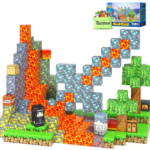Magnetic Blocks - Build Mine Magnet World Forest Mine Set Magnet Building Blocks Kids Toys for 3+ Year Old Boys & Girls 1'' Magnetic Cubes STEM Sensory Building Toys Kids Game Xmas Gifts